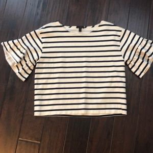 J Crew women’s navy/white top ruffle sleeves